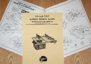 Atlas 10 Bench Titling Arbor Saw Instruction & Parts Manual 0018 