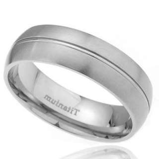 7mm Satin Dome Top Grooved Center Titanium Wedding Band Mens 