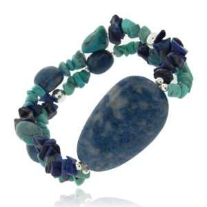   Silver Denim Lapis, Created Turquoise Chips & Nuggets Stretch Bracelet