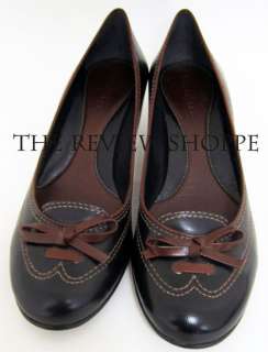   & Brown Leather Bow Kitten Heels Pumps Shoes Black Brown 7.5B  