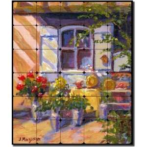 Monets Flowers by Joanne Morris   Floral Tumbled Marble Tile Mural 24 