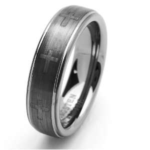 7MM Comfort Fit Tungsten Carbide Wedding Band Cross Engraved For Men 