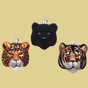 Pack of 6 Glass Jungle Cat Cheetah Panther Tiger Christmas Ornaments 3 