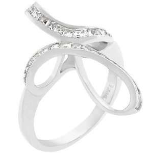 White Gold Bonded Silver Ribbon Baguettes CZ Ring Jewelry