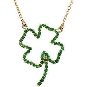   Gold Genuine Tsavorite Garnet Clover Leaf Necklace, 16 Jewelry