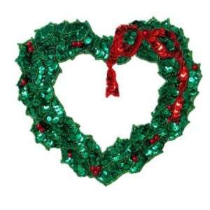  Holly Heart Wreath Sequin Applique   Large Each