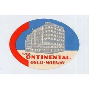    Hotel Continental Luggage Label Oslo Norway 