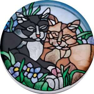  Tiffany Cats Hand Painted Art Glass Paperweight Coaster 