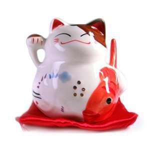  Lucky Cat Bank with Fish (porcelain) 
