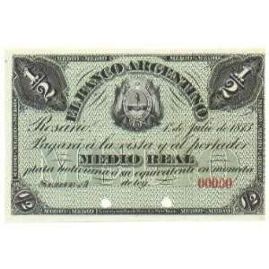  Argentina El Banco Argentino 1873 1/2 Real SPECIMEN, Pick 