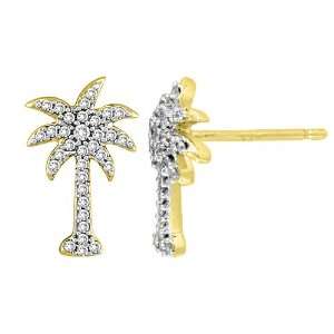   Yellow Gold 1/3 ct. Diamond Palm Tree Earrings: Katarina: Jewelry