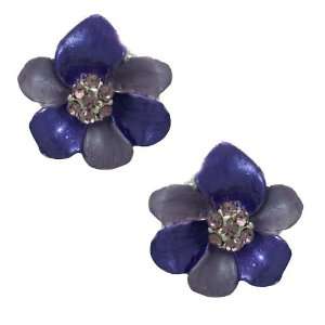  Eileen Silver Lilac Crystal Flower Clip On Earrings 