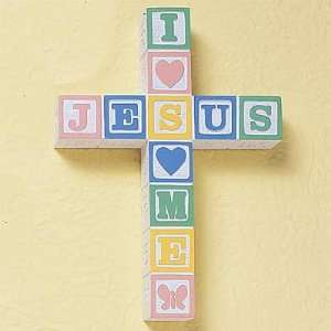  I Love Jesus ABC Block Wall Cross  Pastel