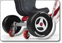 The rotating caster wheels allow the trike to spin a full 360 degrees 