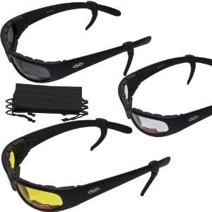  3 PAIRS   Chicago Foam Padded Motorcycle Sunglasses   FREE 