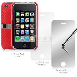     RED CARBON STAND CASE LCD PROTECTOR FOR iPHONE 3G 3GS Electronics