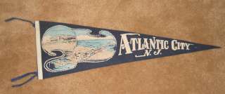 Vintage 1940`s Atlantic City N.J. Souvenir Pennant Flag  