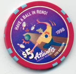 ATLANTIS RENO $5 1998 BOWLING CASINO CHIP  
