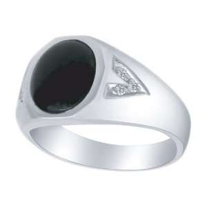 Mens 0.925 Sterling Silver Black Onyx Open Back Ring Diamonds (Size 