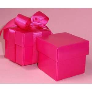  Fuchsia Wedding Favor Boxes With Ribbon   Set of 10 