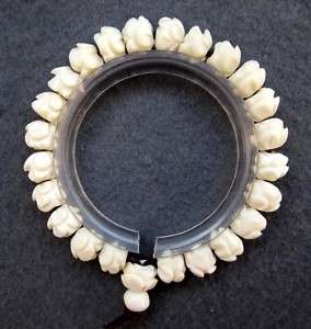 Tibet Ox Bone Carved Auspicious Lotus Beads Bracelet  