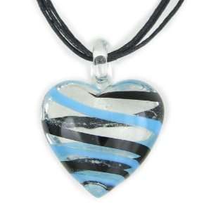 AM3455   Turquoise / Black / Clear Swirl Lampwork Glass heart pendant 