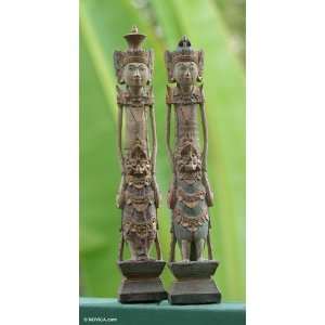    Wood sculptures, Vishnu and Lakshmi (pair)
