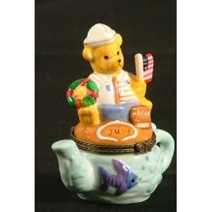  Teddy Bear American Flag Teapot Trinket Box phb