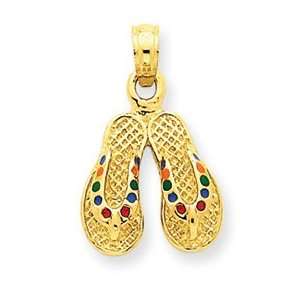    14k Yellow Gold Rainbow Enameled Flip Flops Pendant Jewelry