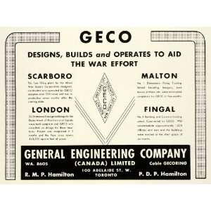  1942 Ad General Engineering Co GECO War Equipment Toronto 