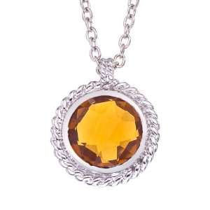   14k White gold with Yellow Topaz birthstone pendant necklace Jewelry