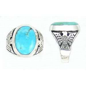   : Kingman Turquoise Thunderbird Sterling silver Mens Ring: Jewelry