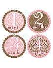 Monthly Onesie Stickers Baby Girl Gift Pink Brown Damas