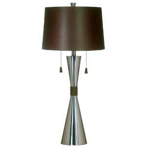 Kenroy Homes Bella Table Lamp in Brushed Steel with a Chocolate Faux 
