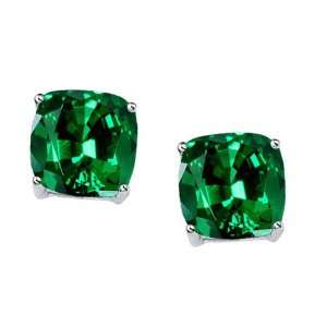Tommaso Design(tm) 7mm Cushion Cut Simulated Emerald Earrings Studs in 