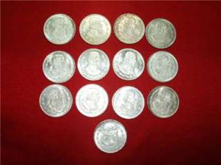 Bakers Dozen Un Pesos Unc Mixed Dates 1962 66 Mexico Morelos.10 silver 