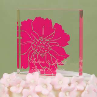 Personalized Acrylic Wedding Cake Topper Top Floral Fuchsia Flower Hot 