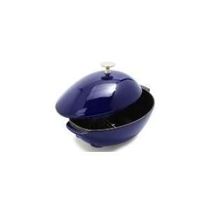   Cast Iron Mussel Pot w/ Knob & Stainless Strainer, Dark Blue: Kitchen