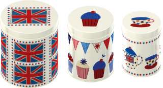 Set of 3 BRITISH TEA PARTY DESIGN Nested Storage TINS  