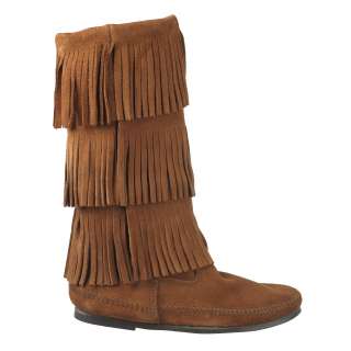Minnetonka Moccasin Womens Boots Calf Hi 3 Layer Fringe Boot Brown 