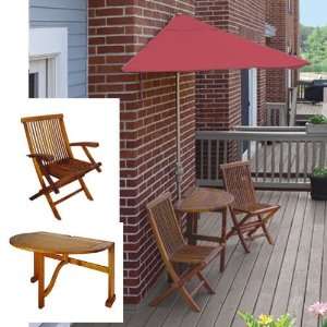Terrace Mates Bistro Deluxe 7.5 Ft. Red Olefin Set (Red / Wood) (See 