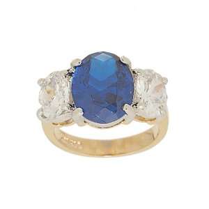  Big Three Stone Ring in Oval Cut Synthetic Sapphire and 