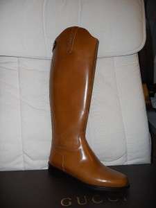 Gucci Beatriz Leather Back Zip Knee High Flat Riding Boots 38 EU / 8 