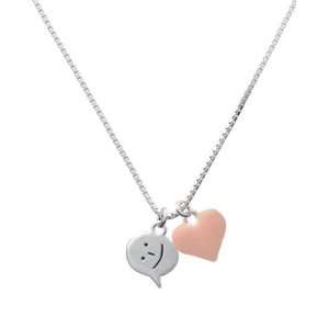  : )   Smiling Emoticon and Pink Heart Charm Necklace 