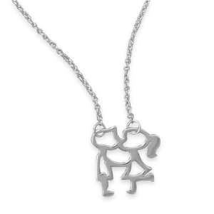    18 Inch Rhodium Plated Kissing Girl and Boy Necklace Jewelry