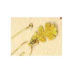  REAL LEAF Oak Leaf Necklace Pendant Gold & Chain Jewelry
