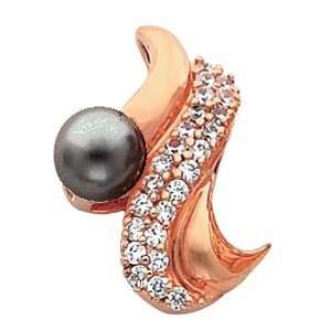  18K Rose Gold Black Pearl and Diamond Pendant: Jewelry