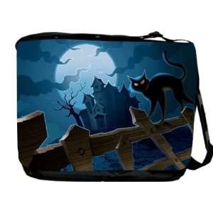  Blue Sky Black Cat Messenger Bag   Book Bag   School Bag   Reporter 