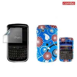 BlackBerry Onyx 9700 Combo Red Flower on Blue Design Protective Case 