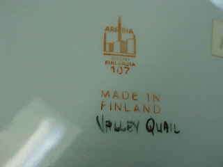 Arabia Finland Valley Quail Cobalt Hand Painted Plate  